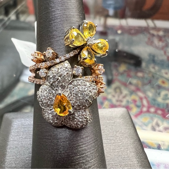 14k Rose Gold Diamond & Yellow Sapphire Ring - Picture 4 of 10